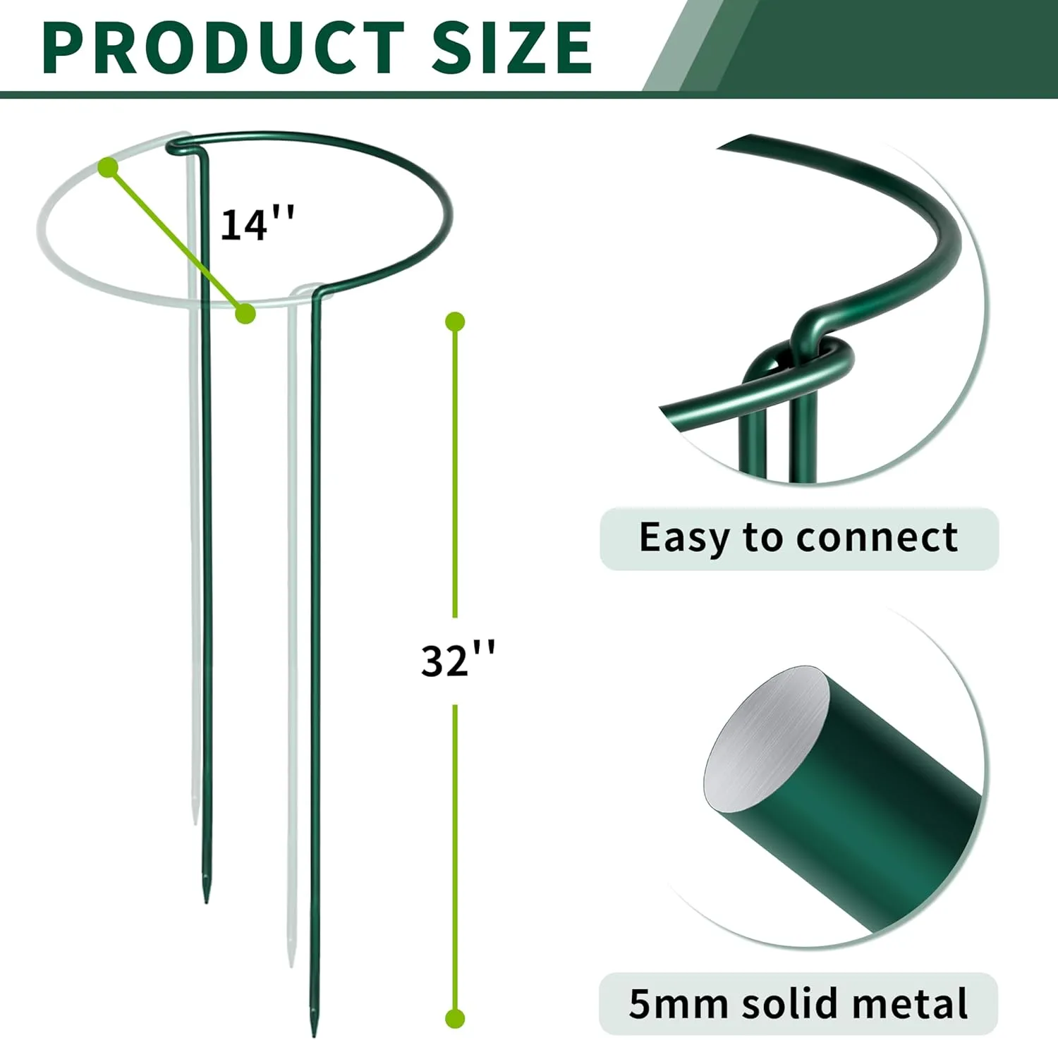 10 Pack Peony Cages and Supports, 14" (W) x 32"(H) Plant Support, Heavy-Duty Metal Plant Support Stakes, Plant Stakes for Outdoor & Indoor Plants, Perfect for Flowers and Vegetable