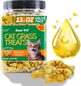 13.4 0Z Cat Grass Treats Salmon Oil Natural Salmon Flavor Kitten Healthy Cat Treats Training Biscuits Snacks Fish Oil Omega 3 Supplements for Cats