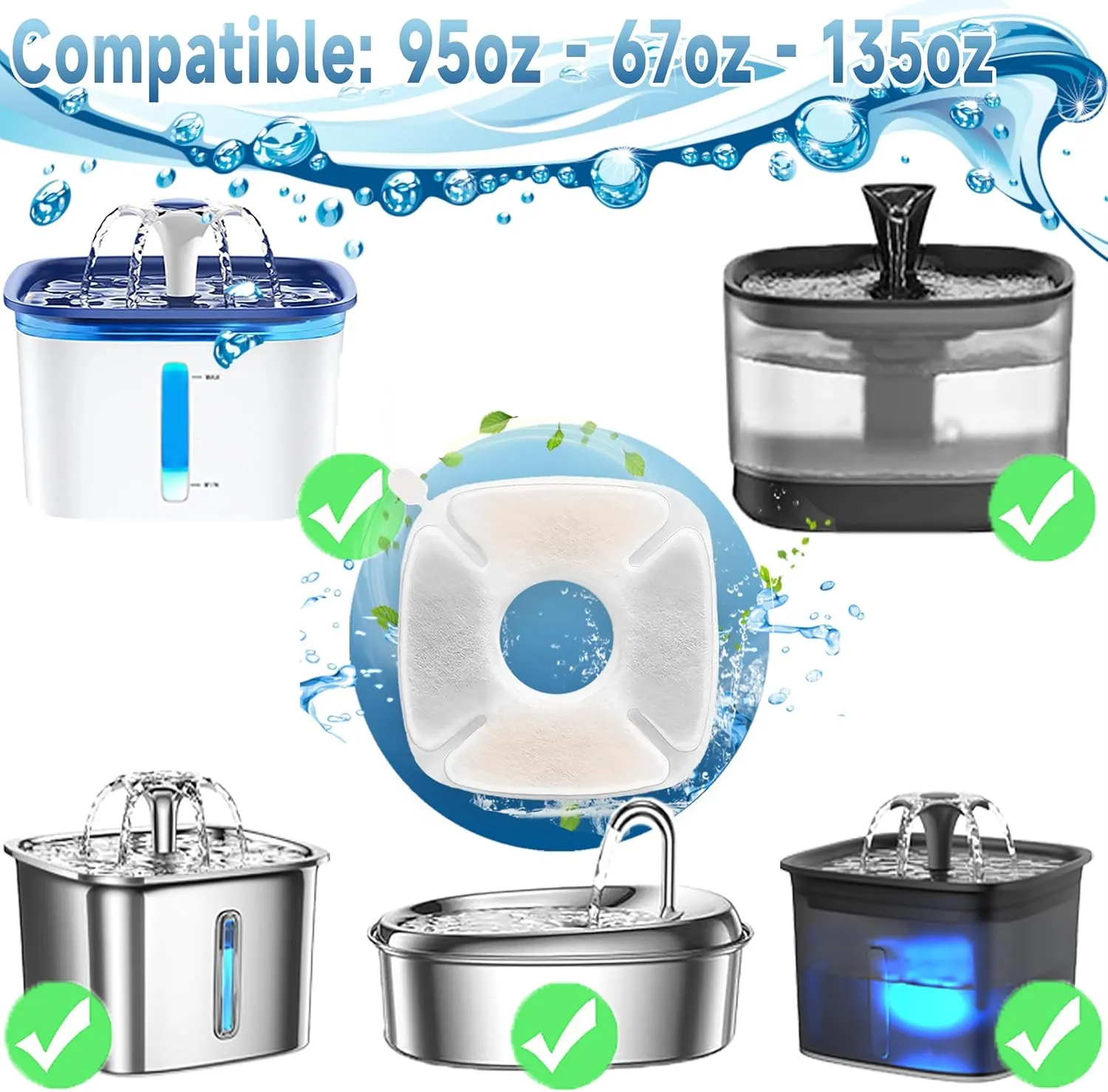 18 Pcs Cat Fountain Filters Replacement Compatible with VEKEN 95oz/2.8L Cat Water Fountain Filters Automatic Dog Water Fountain Filters Pet Fountain