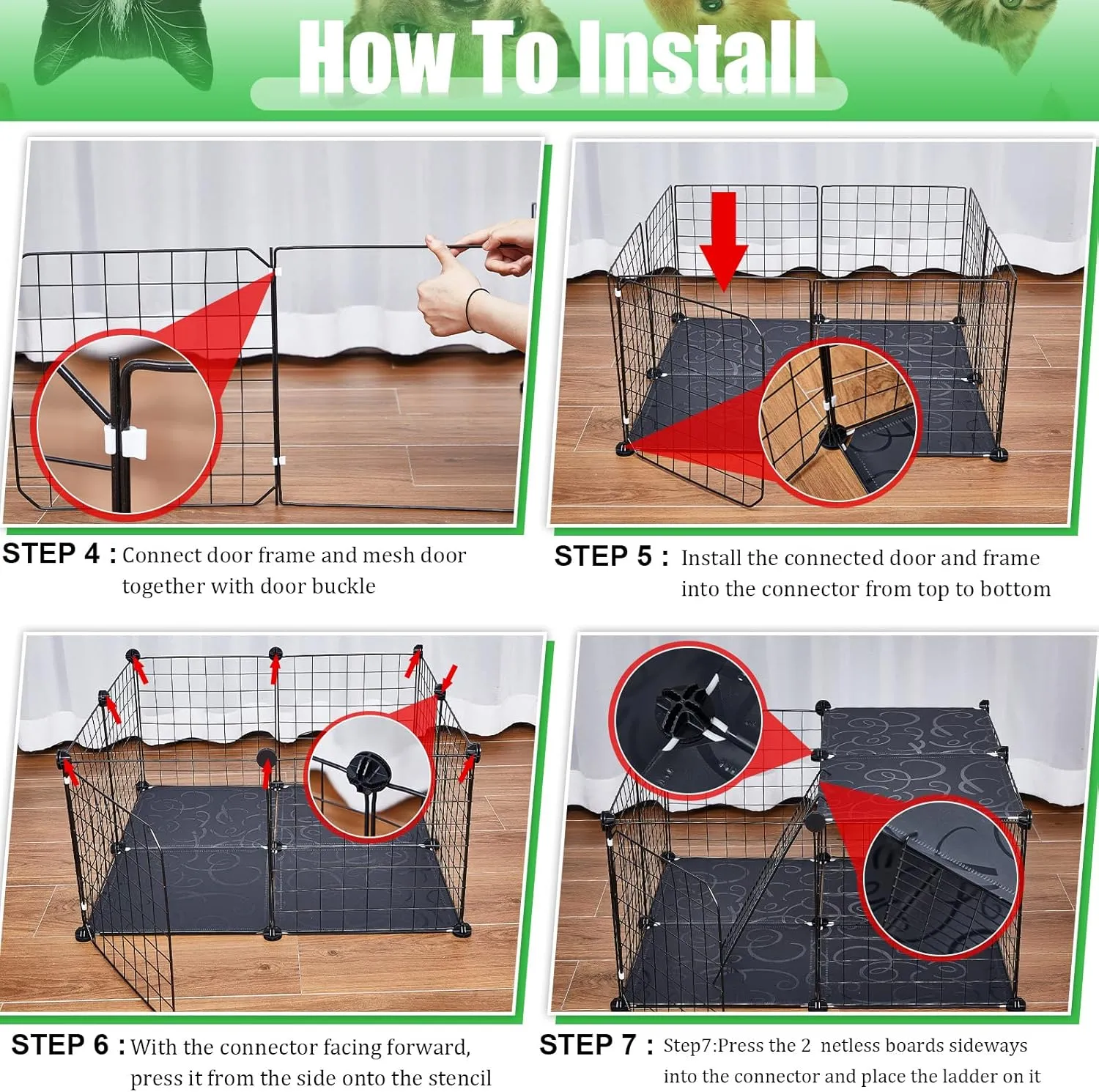 2 Tier Large Cat Cage Crate DIY Pet Playpen Detachable Dense Metal Wire Ferret Cage Indoor Cat Kennels for Kitten Puppy Bunny Exercise (Black, 27.56 x 27.56 x 27.56 Inches)