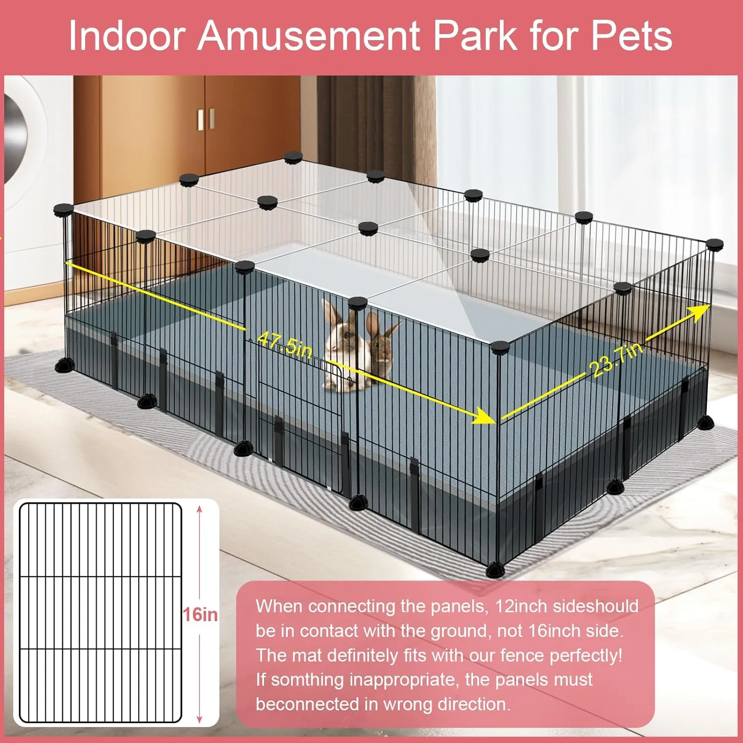 20 Panels Small Animal Playpen, Pet Playpen with Waterproof Mat, C&C Cage for Guinea Pigs, Rabbit/Bunny/Baby Chicken Cage, Bunny/Puppy/Chicken Pen, Indoor Outdoor Portable Metal Wire Yard Fence