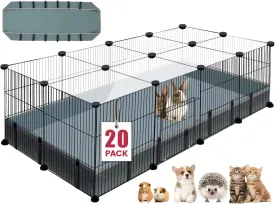 20 Panels Small Animal Playpen, Pet Playpen with Waterproof Mat, C&C Cage for Guinea Pigs, Rabbit/Bunny/Baby Chicken Cage, Bunny/Puppy/Chicken Pen, Indoor Outdoor Portable Metal Wire Yard Fence