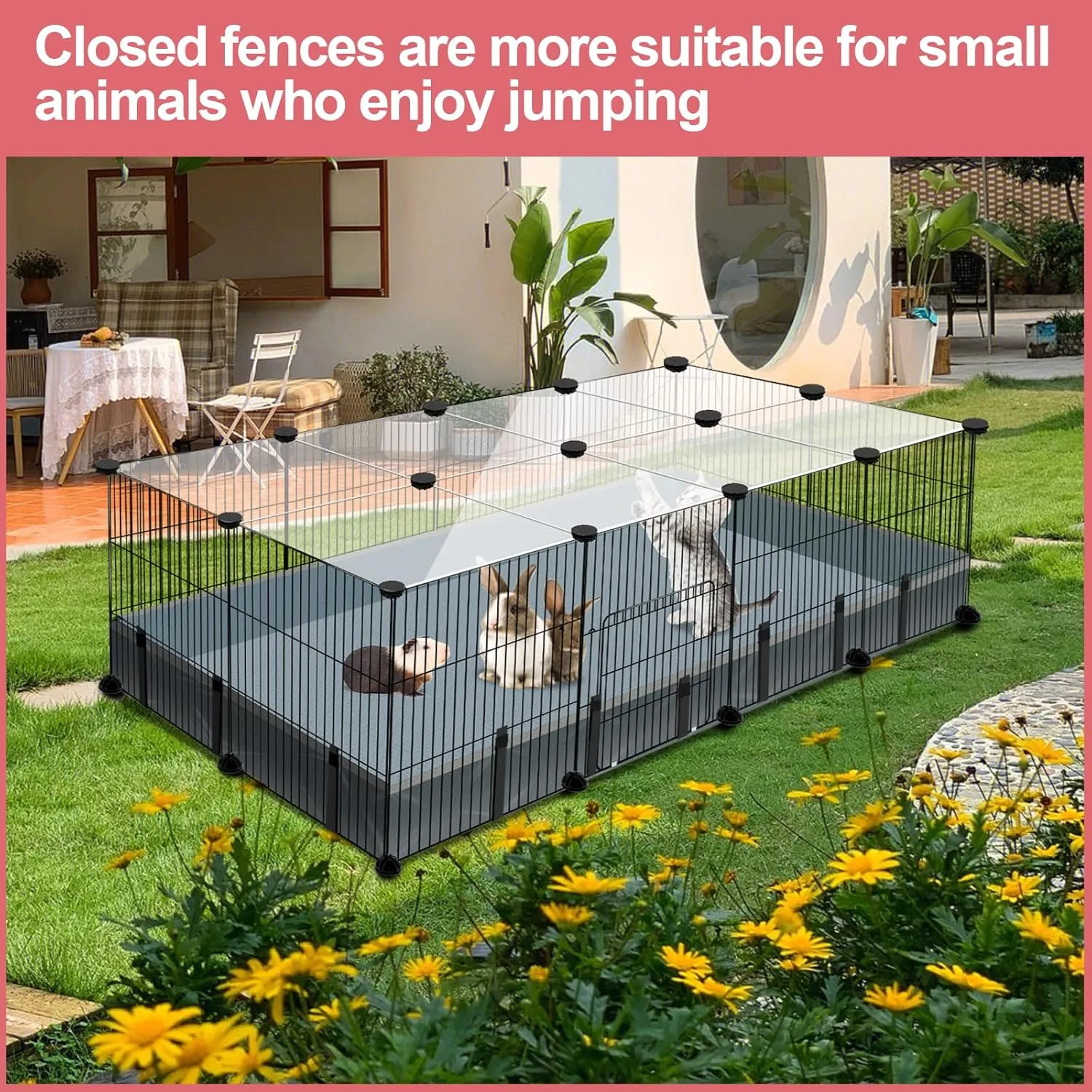 20 Panels Small Animal Playpen, Pet Playpen with Waterproof Mat, C&C Cage for Guinea Pigs, Rabbit/Bunny/Baby Chicken Cage, Bunny/Puppy/Chicken Pen, Indoor Outdoor Portable Metal Wire Yard Fence