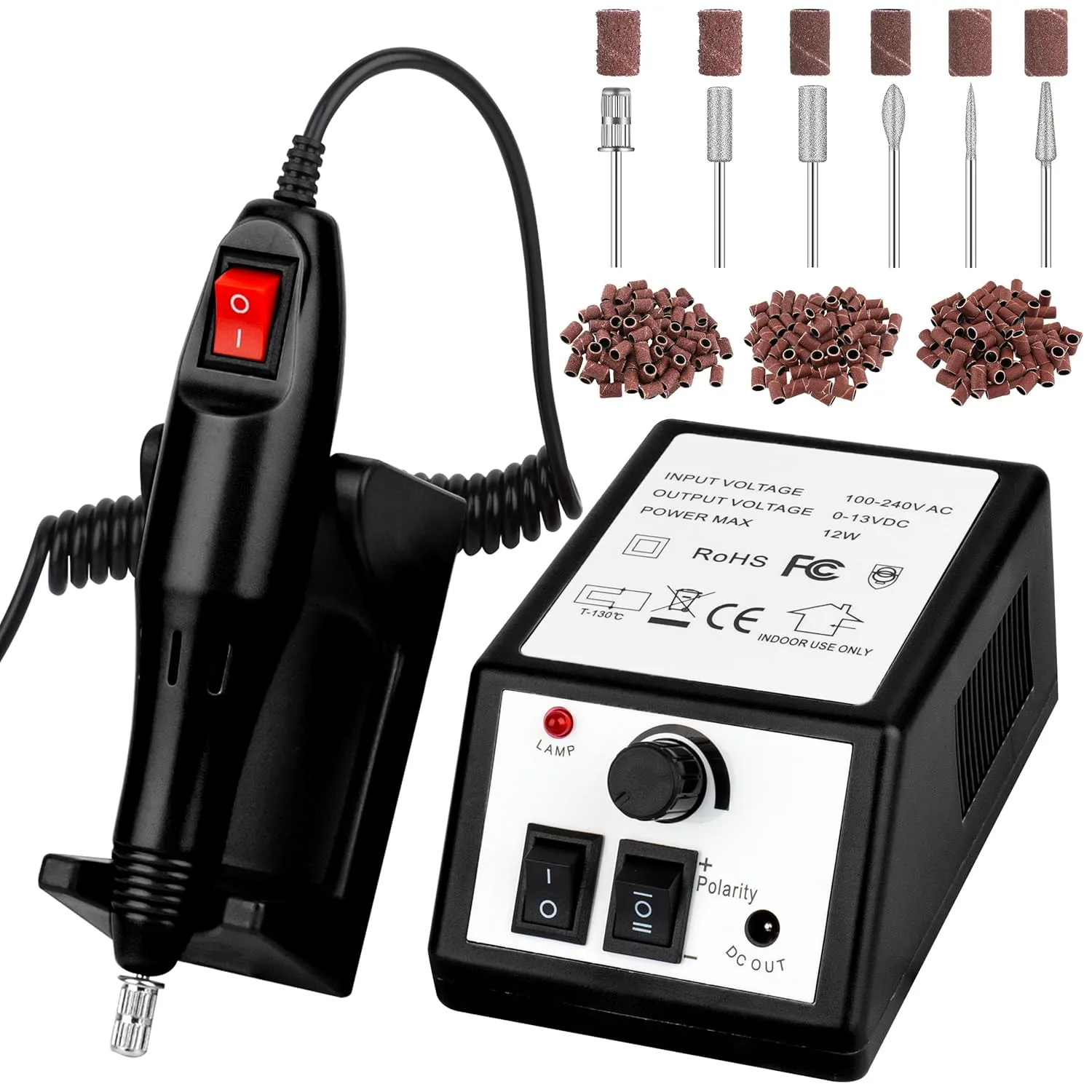 20000RPM Professional Electric Nail File Kit, 156pcs Sanding Bands and Nail Drill Bits for Acrylic, Gel Nail Manicure Gel Nail Polish Remover (Black)