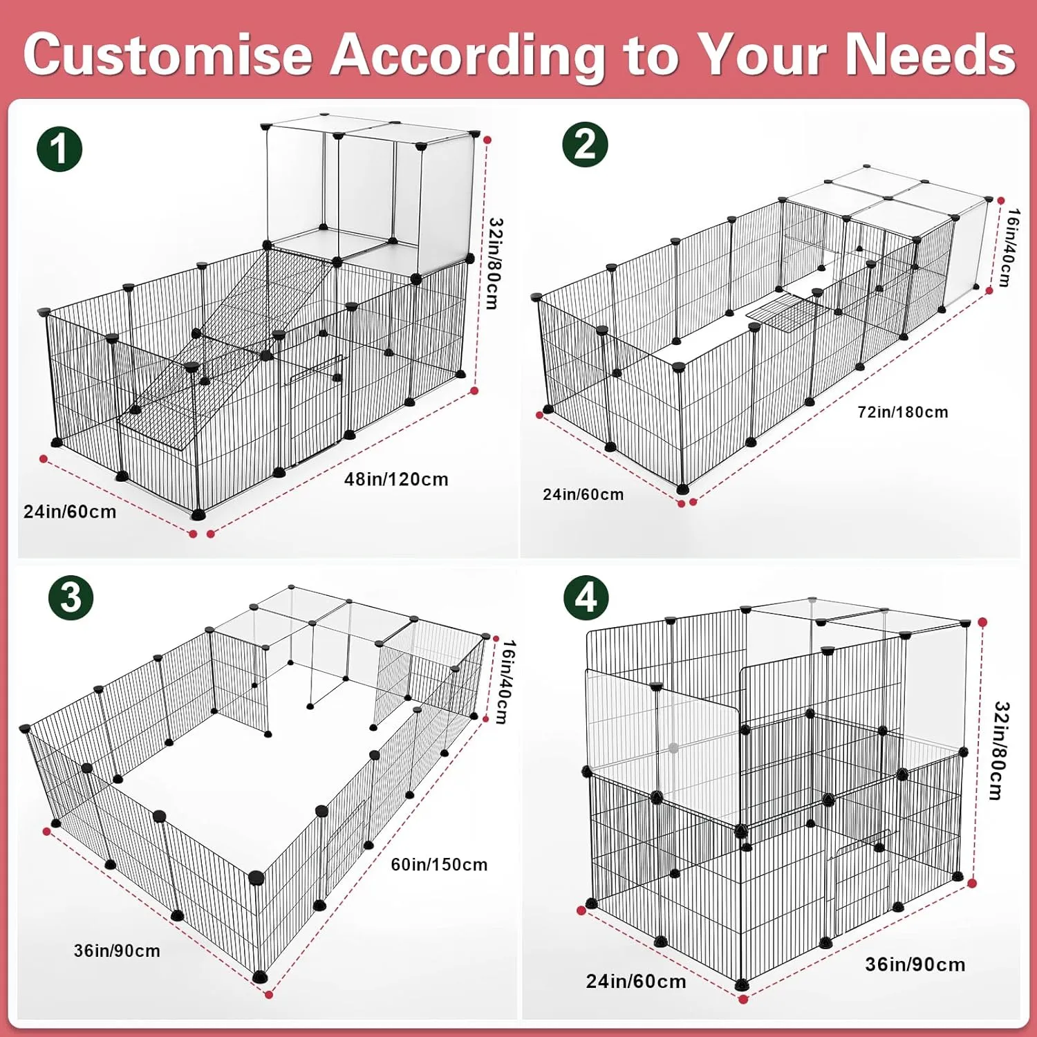 24 Panels Small Animal Playpen,Pet Playpen,C&C Cage for Guinea Pigs,Puppy Play Pen,Baby Chicken Cage,Indoor Outdoor Portable Metal Wire Yard Fence with Waterproof Mat