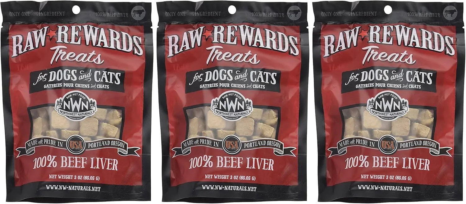 (3 Pack) Northwest Naturals Raw Rewards Freeze Dried Liver Treats, Beef, 3 Ounces Each