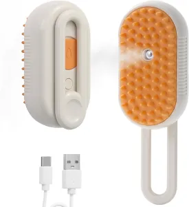 4 in 1 Cat Steam Brush, Rechargeable Steam Brush for Cats and Dogs, Anti-Static Cat Spray Brushes, Massage, Cleaning, Shedding & Combing All In One! Beige