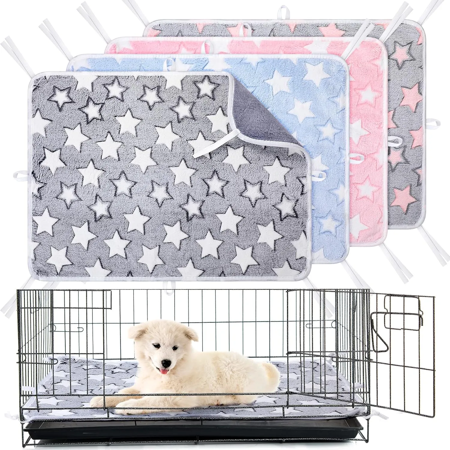 4 Pack Washable Dog Crate Mat - 18'' x 24 Waterproof Dog Blankets Non-Slip Reusable Puppy Crate Training Pads