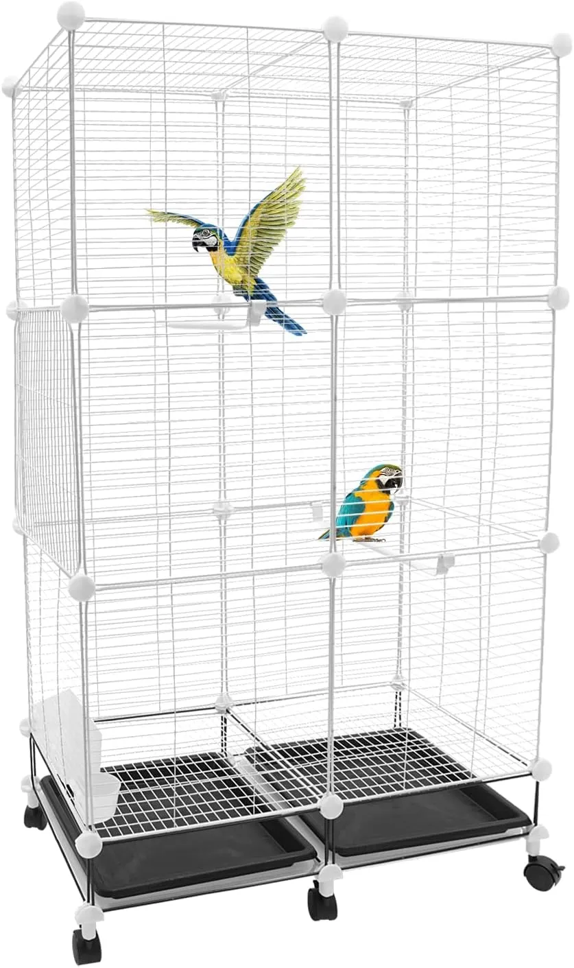 49-inch Large Bird Cage with Wheels for Parrots and Small Birds  3-Tier Metal Parakeet Cage with Stand, Lockable Door, Removable Tray  Indoor Outdoor Rolling Birdcage for Home or Garden