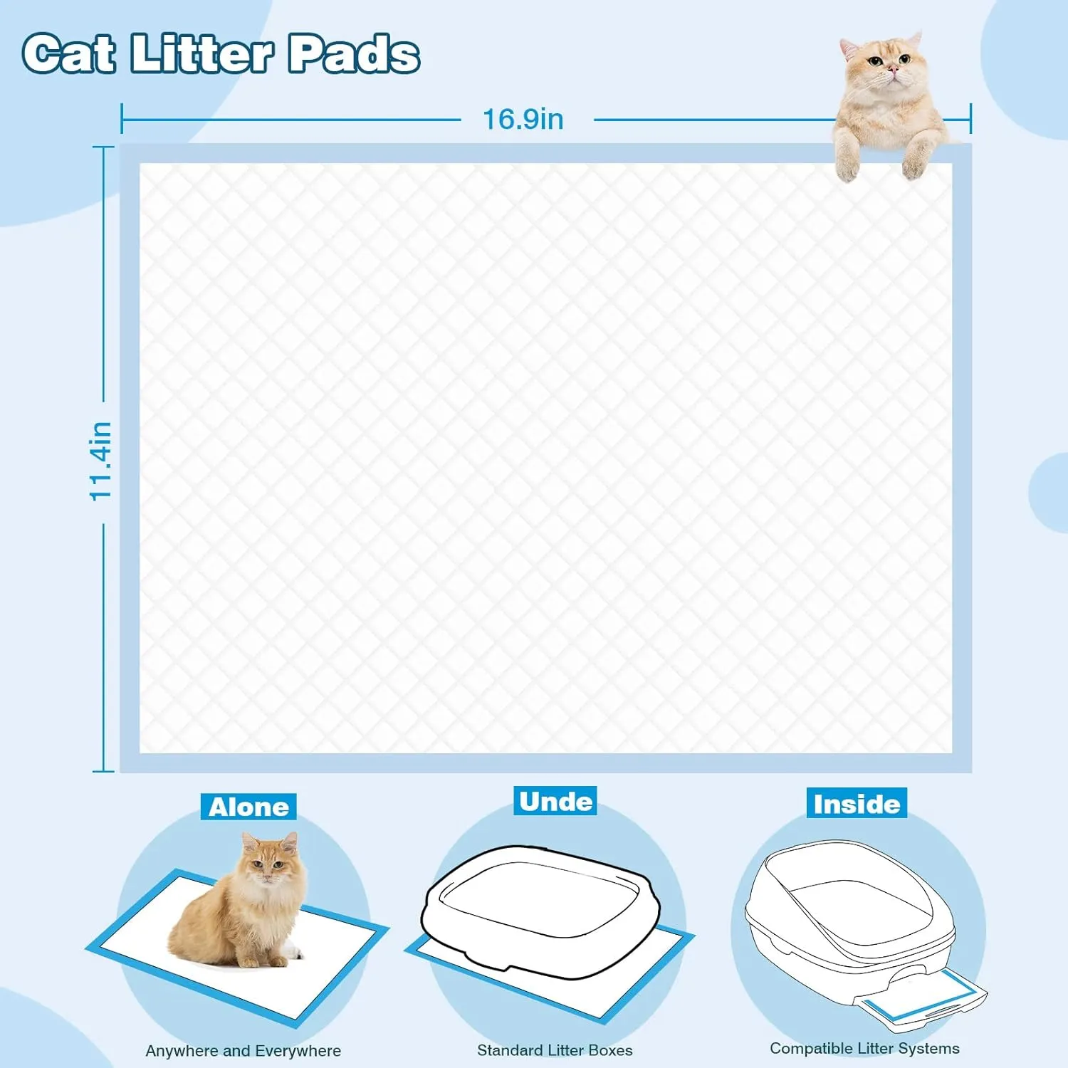 50 Count Cat Pad Refills Super Absorbent Pee Pads for Cats Enhanced Odor Control with Light Scent 16.9" x 11.4" Compatible with Tidy Cats Breeze Litter System