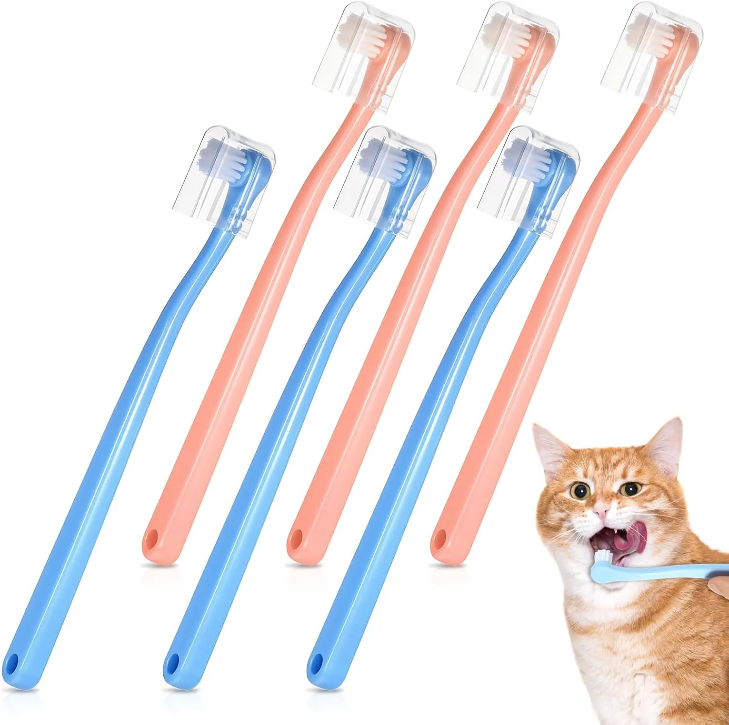 6Pcs Cat Toothbrush Small Dog Toothbrush Pet Tooth Brush Mini Head Soft Pet Puppy Tooth Brush Deep Clean Kit, Portable Travel Friendly and Easy to Use for Puppy, Kitten, Small Dog & Cat