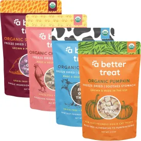 A Better Treat  Organic, Single Ingredient, Freeze Dried Pumpkin, Grass Fed & Finished Beef Liver, Chicken, Sweet Potato Dog Treats & Cat Treats | Natural, Healthy, Diabetic Friendly | Made in USA