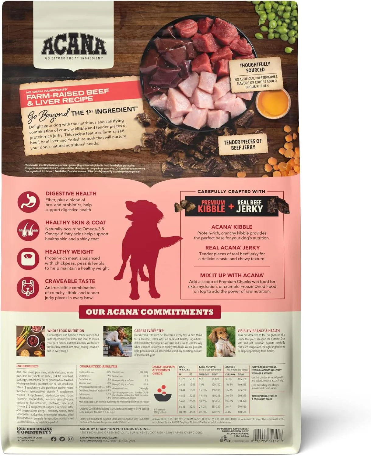 ACANA Butcher's Favorites Dry Dog Food, Farm-Raised Beef & Liver Recipe, Dry Kibble and Beef Jerky Pieces, 4lb