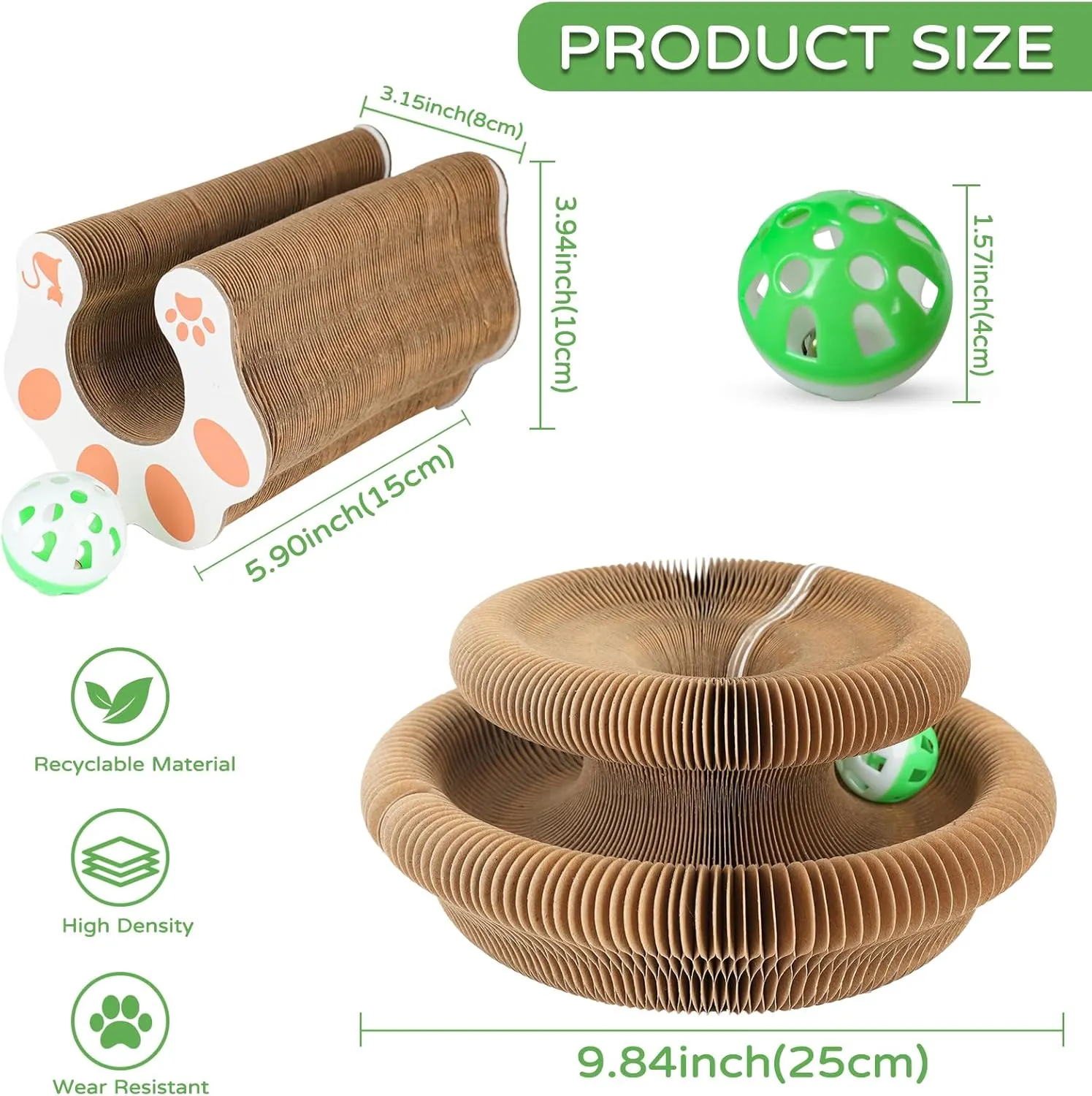 Accordion Magic Organ Cat Scratching Board Toy - Kitty Kurlz Ball Scratch Pad Scratcher 1 Pack