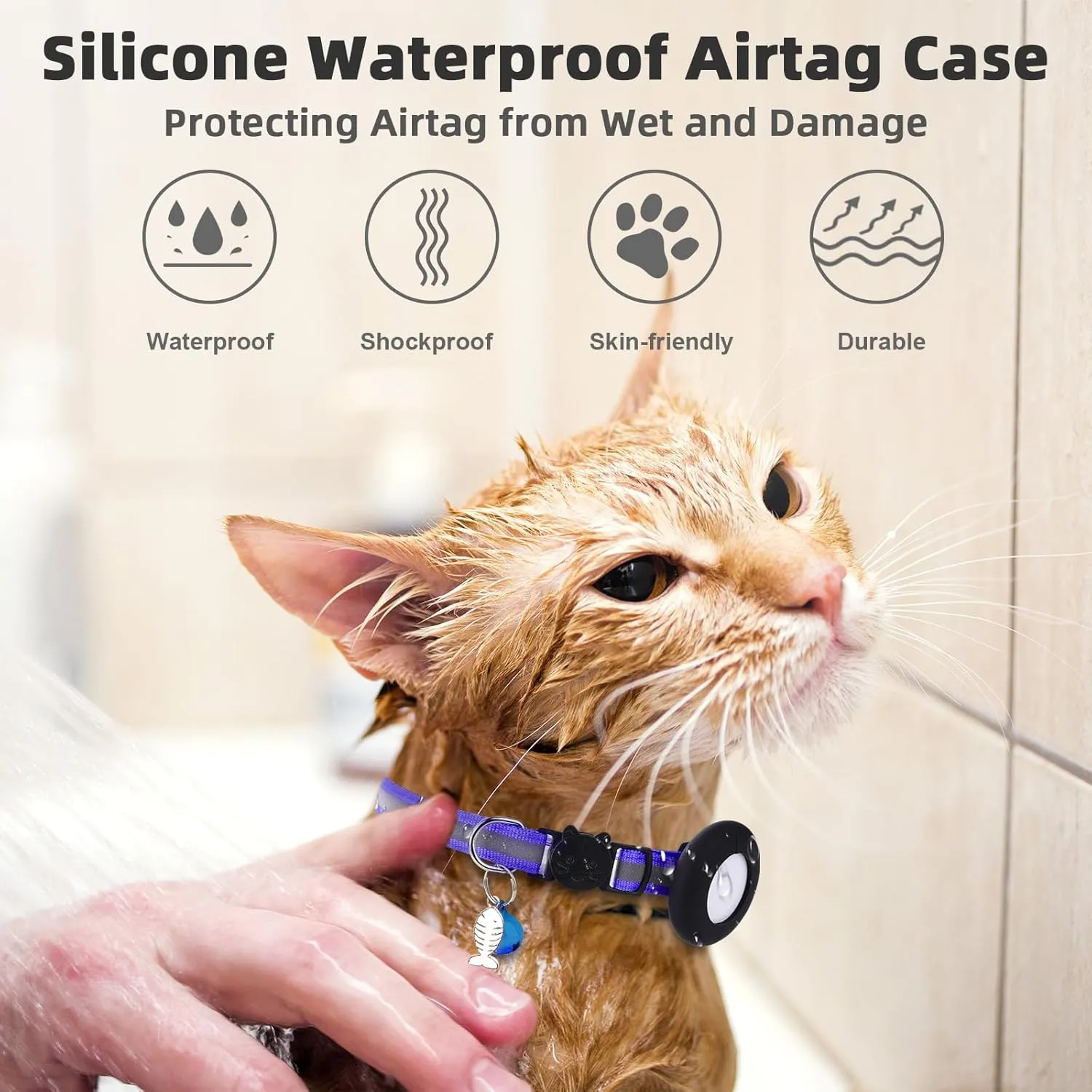 Airtag Cat Collar, Air tag Cat Collar with Bell and Safety Buckle in 3/8" Width, Reflective Collar with Waterproof Airtag Holder Compatible with Apple Airtag for Cat Dog Kitten Puppy (RoyalBlue)