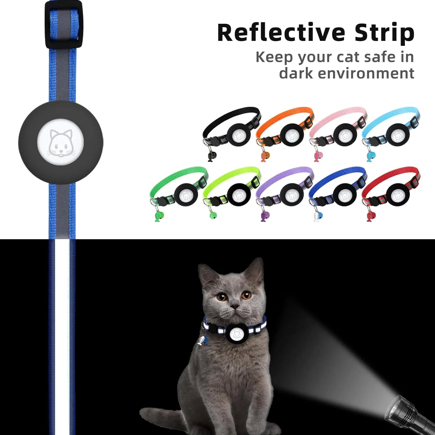 Airtag Cat Collar, Air tag Cat Collar with Bell and Safety Buckle in 3/8" Width, Reflective Collar with Waterproof Airtag Holder Compatible with Apple Airtag for Cat Dog Kitten Puppy (RoyalBlue)