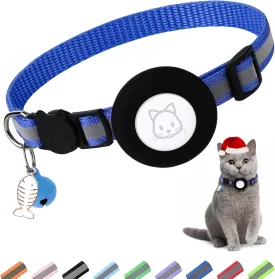 Airtag Cat Collar, Air tag Cat Collar with Bell and Safety Buckle in 3/8" Width, Reflective Collar with Waterproof Airtag Holder Compatible with Apple Airtag for Cat Dog Kitten Puppy (RoyalBlue)