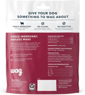 Amazon Brand - Wag Freeze-Dried Raw Single Ingredient Dog Treats Lamb, 3.3oz (Pack of 2)