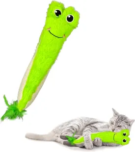 Andiker Catnip Toys for Indoor Cats,10.24inches Plush Toy for Cats with Crinkle Paper Inside,Fluffy cat Toy with Feather and 2 Scratcher (Green)