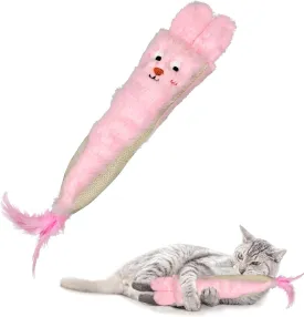 Andiker Catnip Toys for Indoor Cats,10.24inches Plush Toy for Cats with Crinkle Paper Inside,Fluffy cat Toy with Feather and 2 Scratcher (Pink)