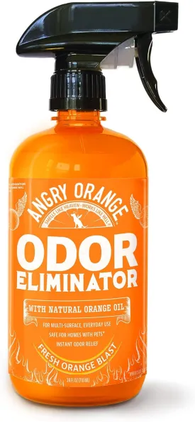 ANGRY ORANGE Pet Odor Eliminator for Dog and Cat Urine, Carpet Stains, and Strong Smells  Citrus Cleaner with Natural Orange Oil  24 oz