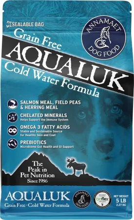 Annamaet Grain-Free Aqualuk Cold Water Fish Formula Dry Dog Food, (Salmon & Herring), 5-lb Bag