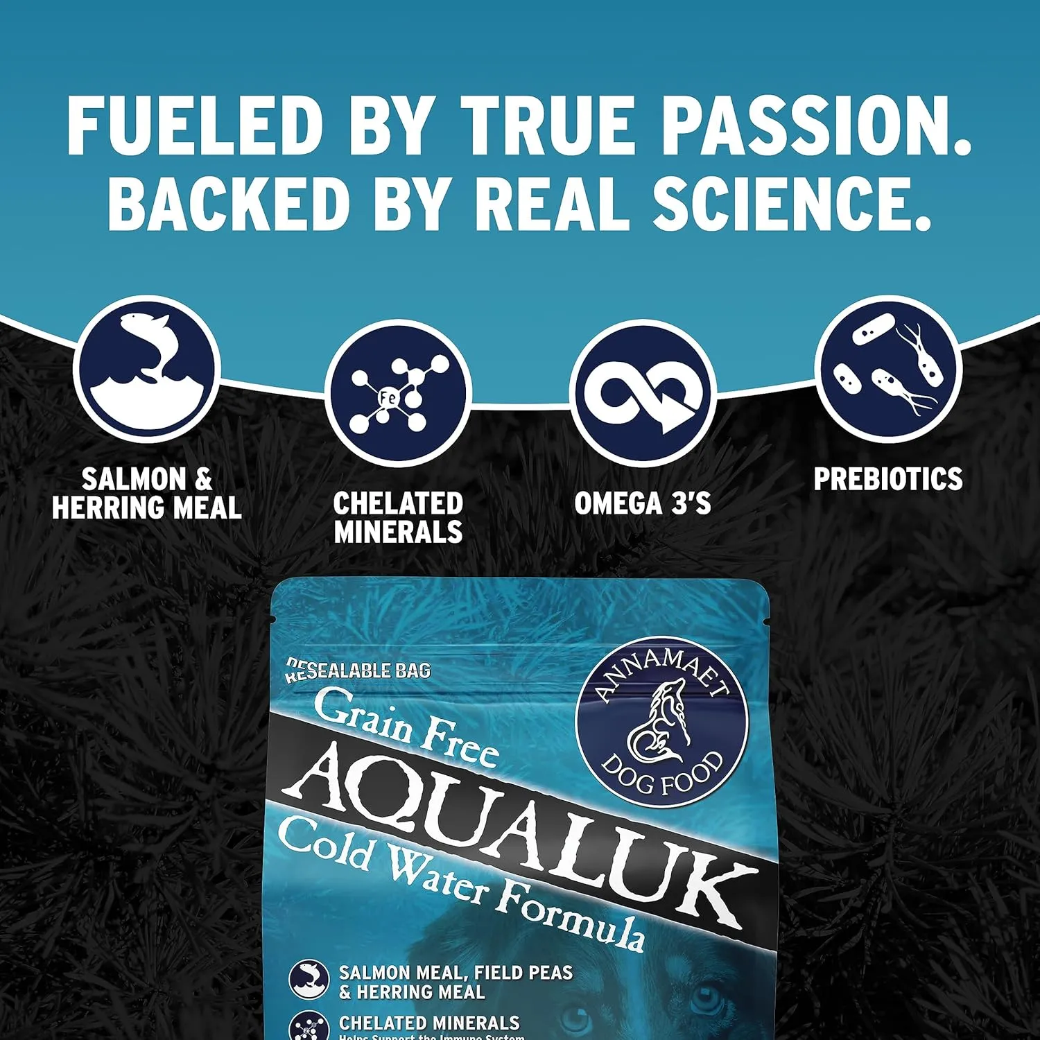 Annamaet Grain-Free Aqualuk Cold Water Fish Formula Dry Dog Food, (Salmon & Herring), 5-lb Bag