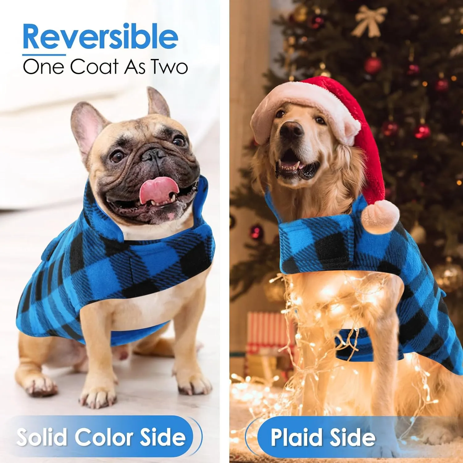 AOFITEE Dog Coat Plaid Dog Winter Coat for Large Dogs, Warm Dogs Jacket Christmas Sweater, Waterproof Pet Puffer Jacket, Reversible Pet Cold Weather Coats for Small Medium Large Pets, Blue XXXL