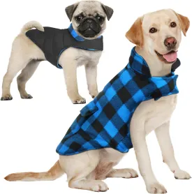 AOFITEE Dog Coat Plaid Dog Winter Coat for Large Dogs, Warm Dogs Jacket Christmas Sweater, Waterproof Pet Puffer Jacket, Reversible Pet Cold Weather Coats for Small Medium Large Pets, Blue XXXL