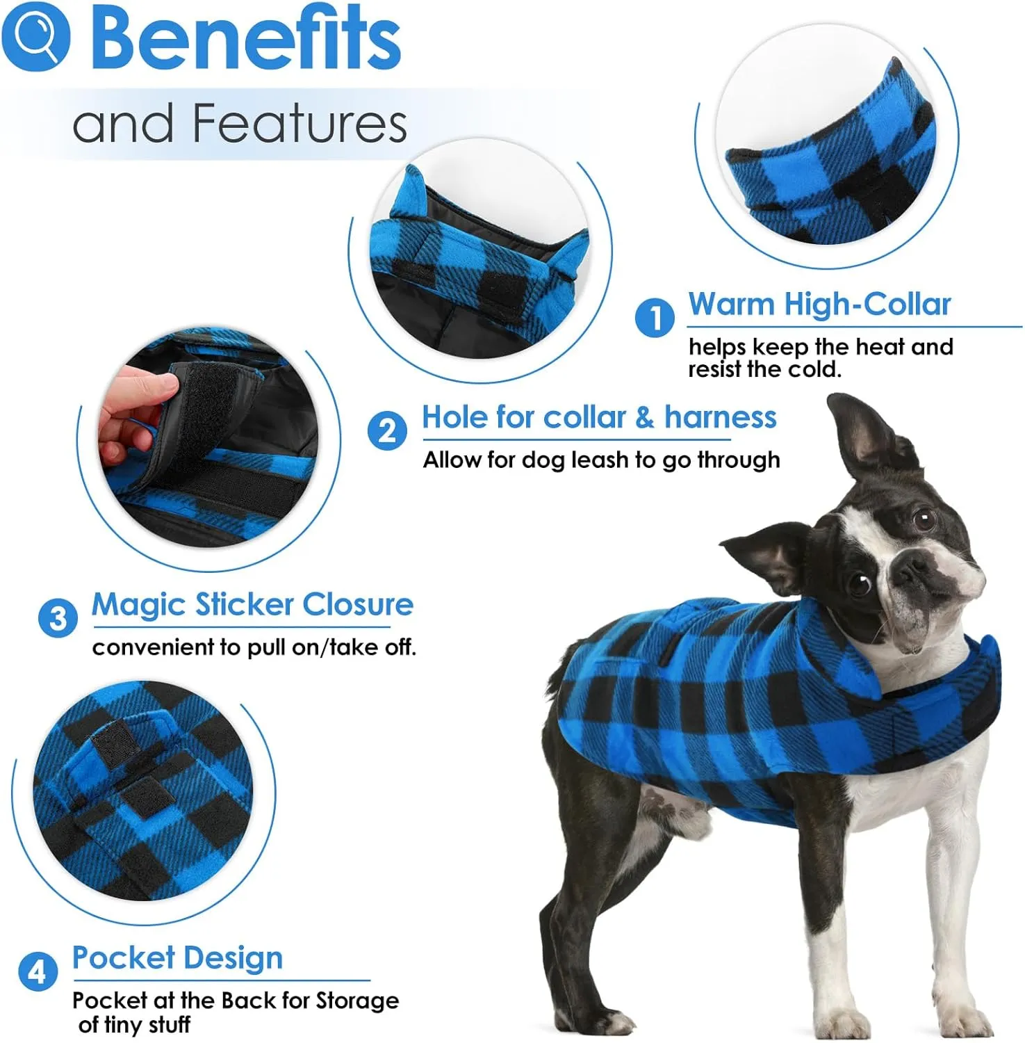 AOFITEE Dog Coat Plaid Dog Winter Coat for Large Dogs, Warm Dogs Jacket Christmas Sweater, Waterproof Pet Puffer Jacket, Reversible Pet Cold Weather Coats for Small Medium Large Pets, Blue XXXL