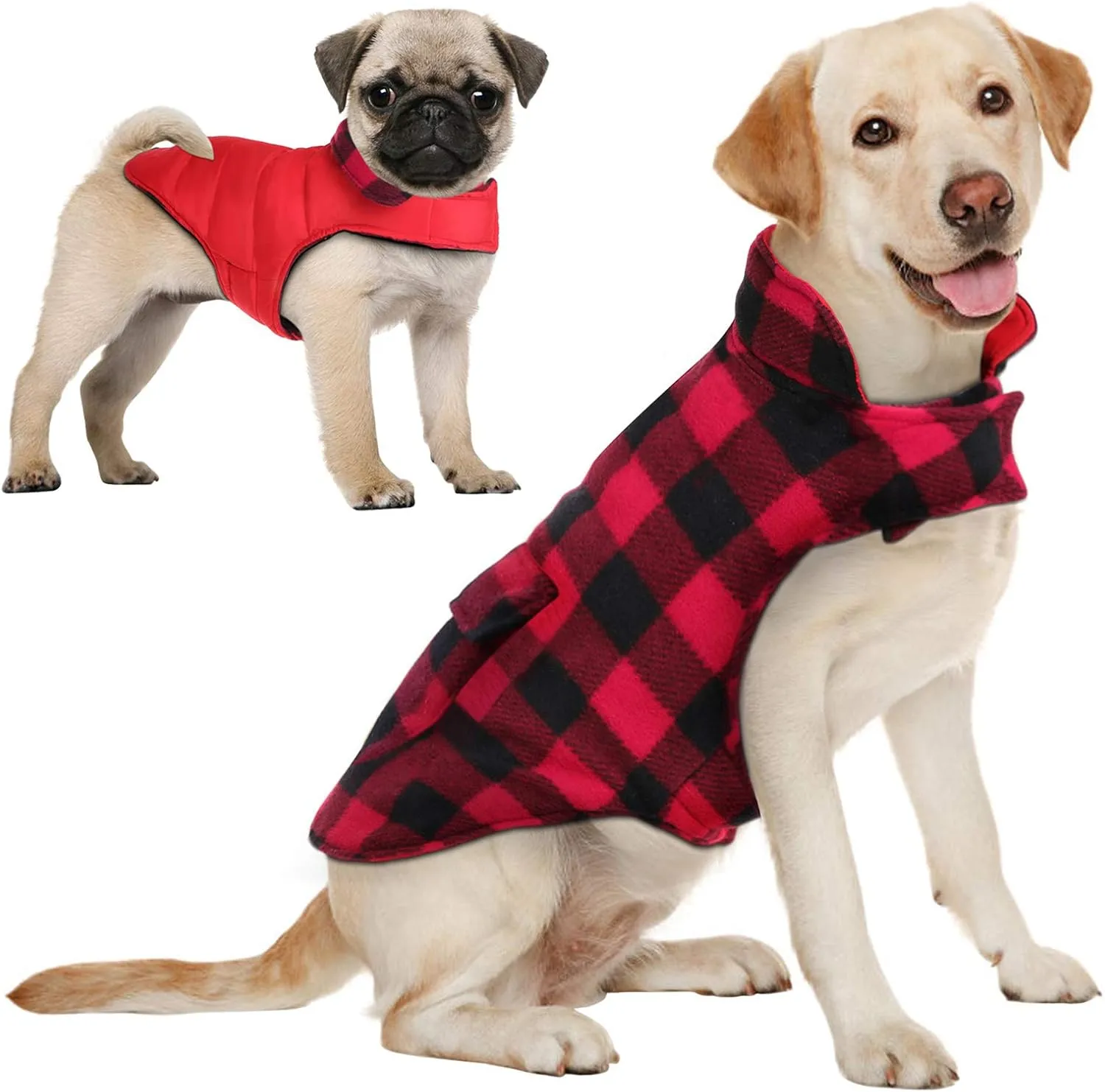 AOFITEE Dog Coat Plaid Dog Winter Coat for Large Dogs, Warm Dogs Jacket Christmas Sweater, Waterproof Pet Puffer Jacket, Reversible Pet Cold Weather Coats for Small Medium Large Pets, Red XXXL