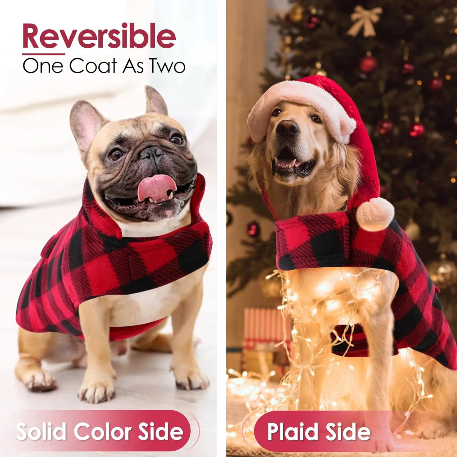 AOFITEE Dog Coat Plaid Dog Winter Coat for Large Dogs, Warm Dogs Jacket Christmas Sweater, Waterproof Pet Puffer Jacket, Reversible Pet Cold Weather Coats for Small Medium Large Pets, Red XXXL