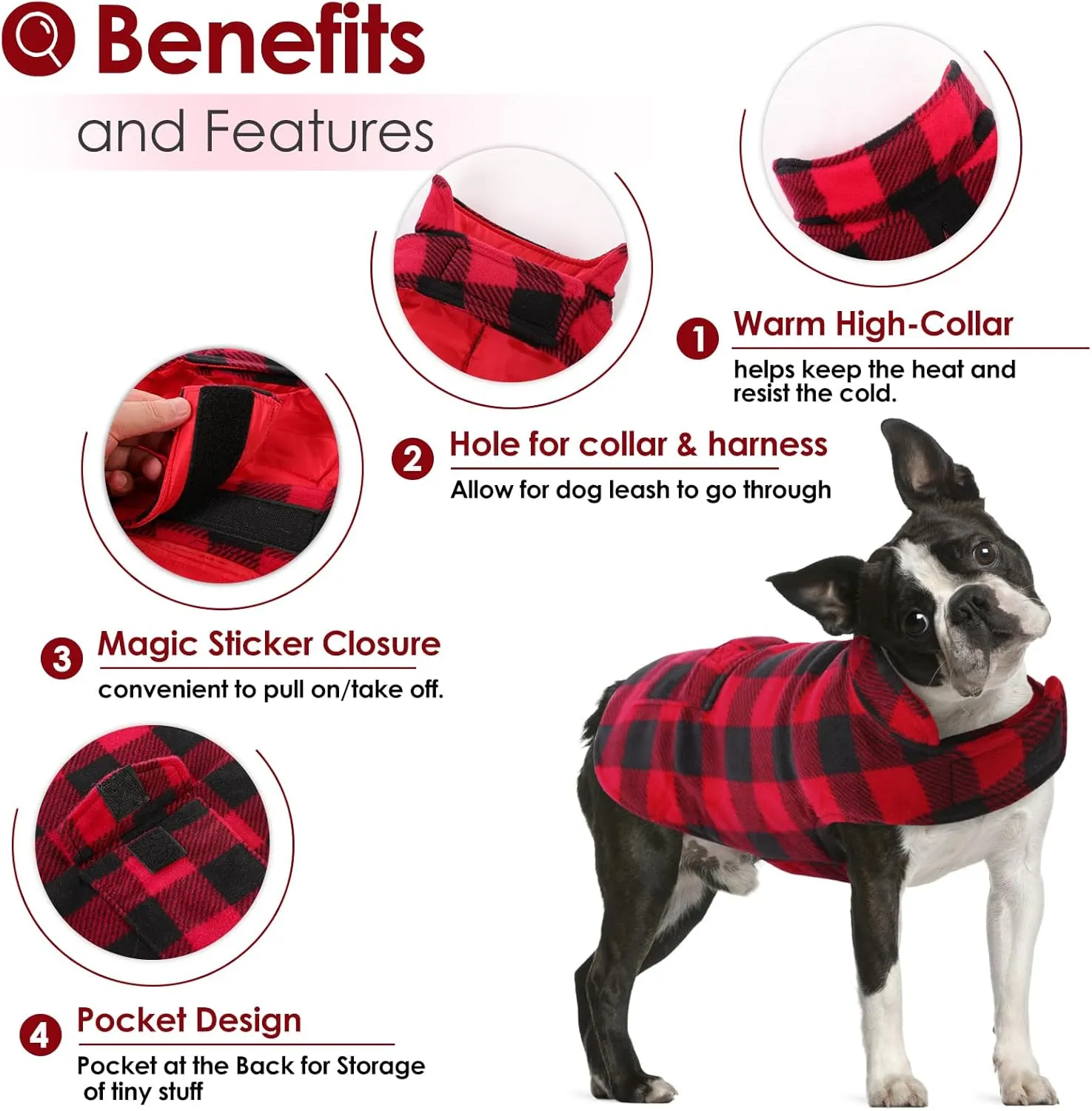 AOFITEE Dog Coat Plaid Dog Winter Coat for Large Dogs, Warm Dogs Jacket Christmas Sweater, Waterproof Pet Puffer Jacket, Reversible Pet Cold Weather Coats for Small Medium Large Pets, Red XXXL