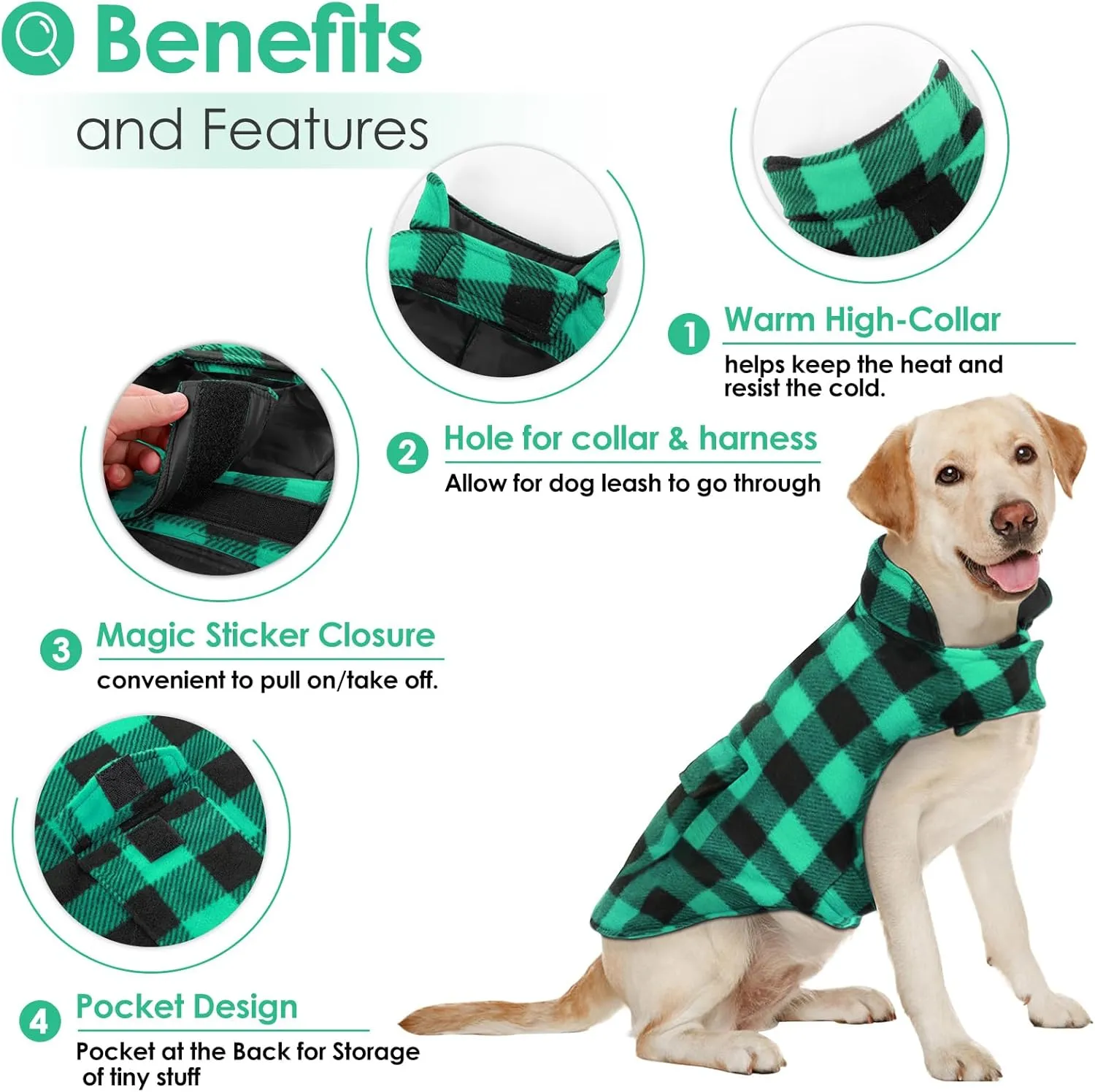 AOFITEE Dog Coat Plaid Dog Winter Coat for Small Dogs, Warm Dogs Jacket Christmas Sweater, Waterproof Pet Puffer Jacket, Reversible Pet Cold Weather Coats for Small Medium Large Pets, Green L