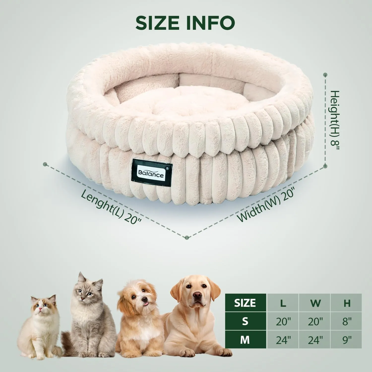BALANCE Cat Bed Kitten Bed, Washable Round Cat Beds for Indoor Cats,Super Soft Plush Faux Fur Pet Bed for Puppy and Kitten with Anti-Slip Bottom