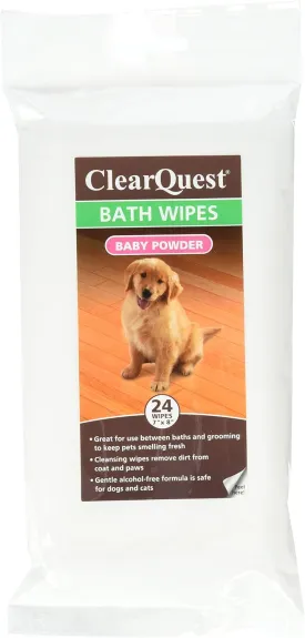 Bath Wipes - Alcohol-Free Wipes for Cleaning and Deodorizing Dogs and Cats Between Baths - Baby Powder, 24-Pack