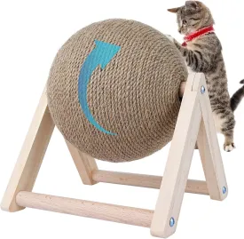 BATTIPAW Cat Scratcher, Rabbit Scratching Ball, Natural Sisal Scratcher, Spinning Cat Ball, Solid Wood Scratching Toy for Cats & Kittens, Indoor Interactive Pet Toy (Burlywood)
