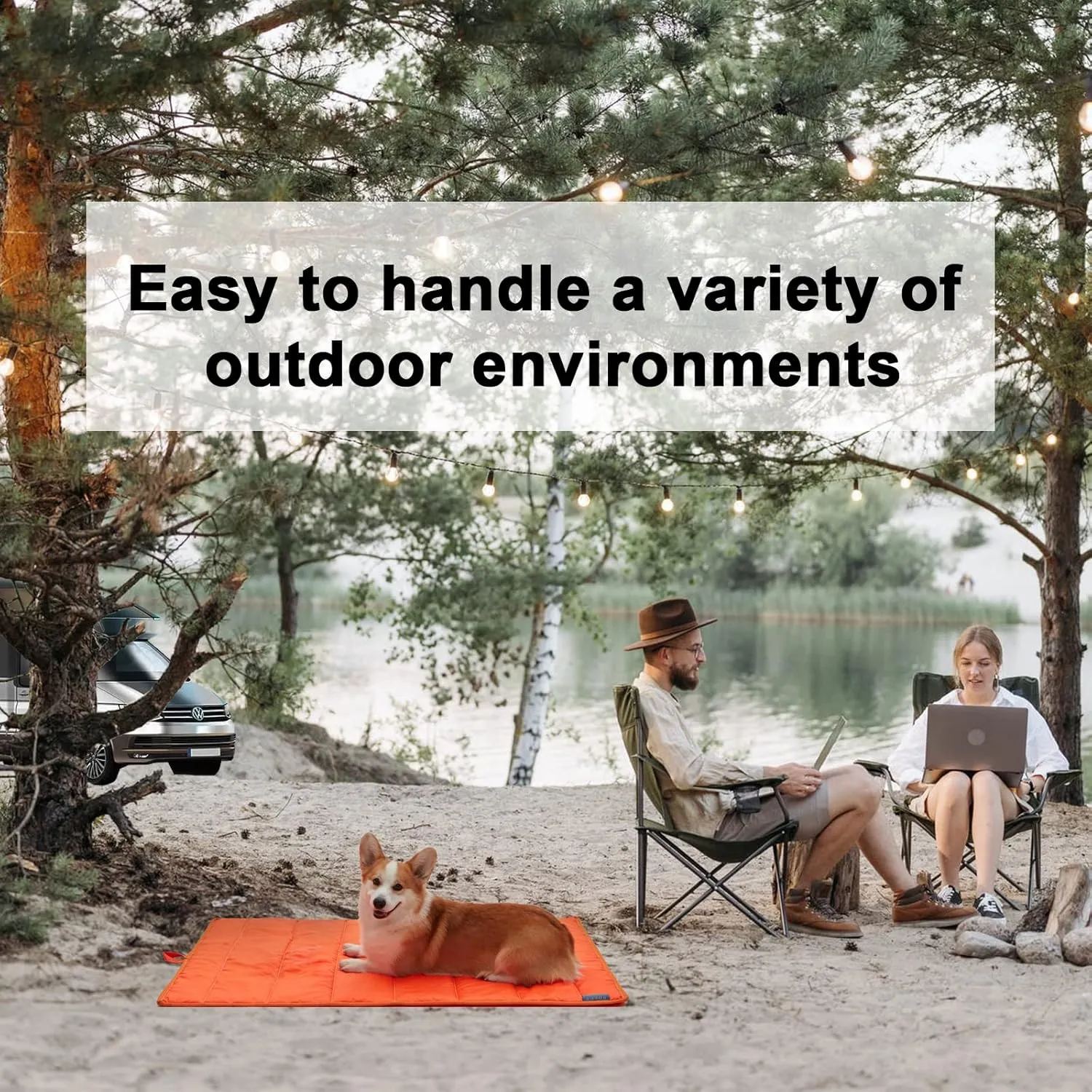 BDEUS 51x35In Extra Large Size Outdoor Dog Bed, Waterproof & Portable Camping Travel Pet Mat, Easy to Clean, Washable Odor Resistant Pet Cooling Pad (Orange)