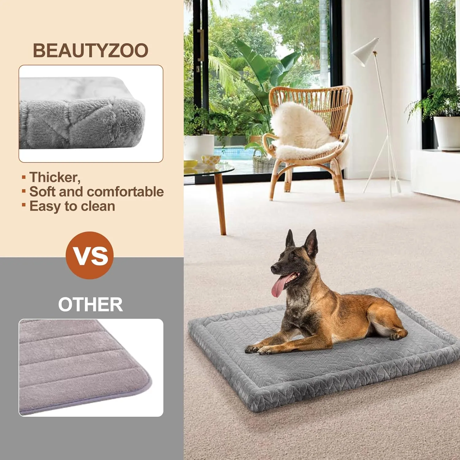 BEAUTYZOO Dog Bed Crate Pad 30 x 20 inch, Washable Dog Crate Mat for Medium Sized Dogs, Anti-Slip Pet Crate Bed Kennel Pad, Durable Cozy Puppy Sleeping Mat Rectangle Mattress, Grey