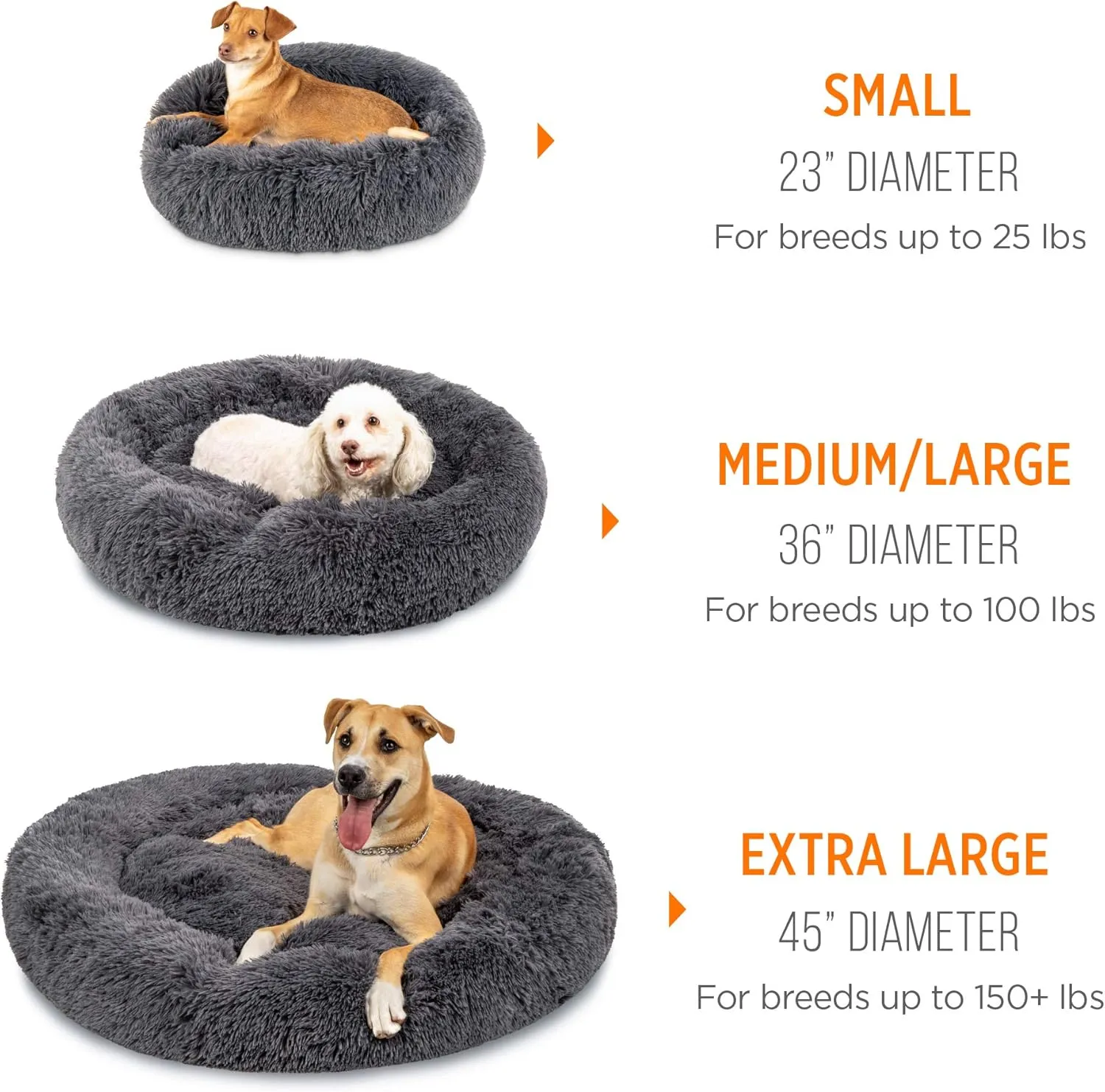Best Choice Products 45in Dog Bed Self-Warming Plush Shag Fur Donut Calming Pet Bed Cuddler w/Water-Resistant Lining, Raised Rim - Gray
