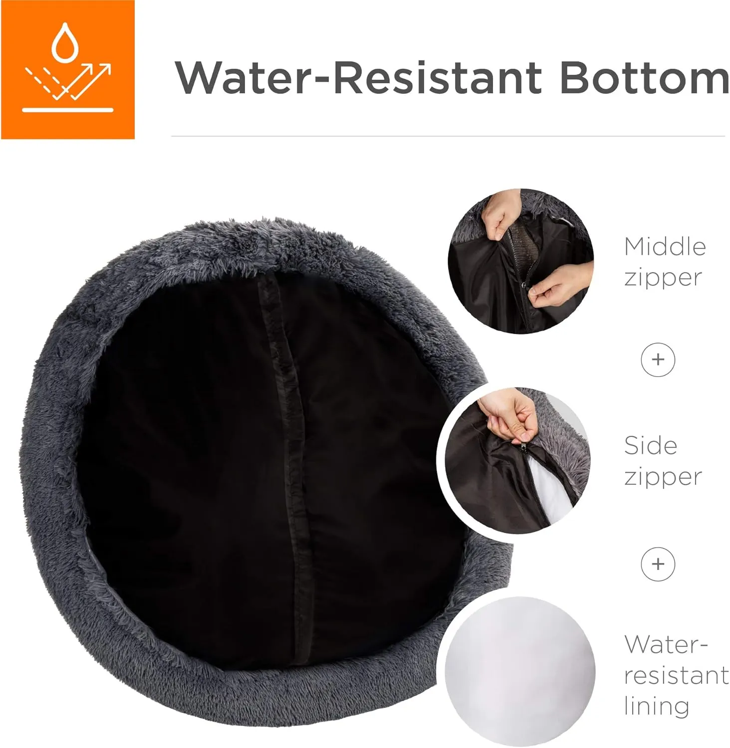 Best Choice Products 45in Dog Bed Self-Warming Plush Shag Fur Donut Calming Pet Bed Cuddler w/Water-Resistant Lining, Raised Rim - Gray