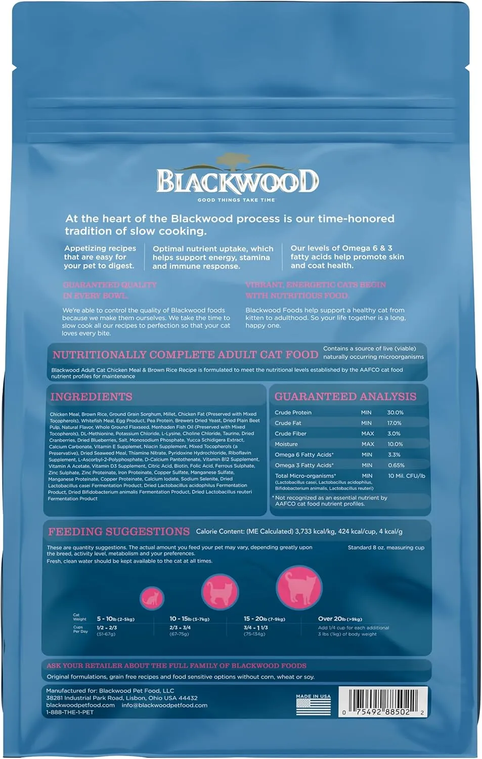 Blackwood Dry Cat Food, Adult Formula, Chicken Meal & Brown Rice Recipe, 13.2 Pound Bag, High Protein, Slow Cooked