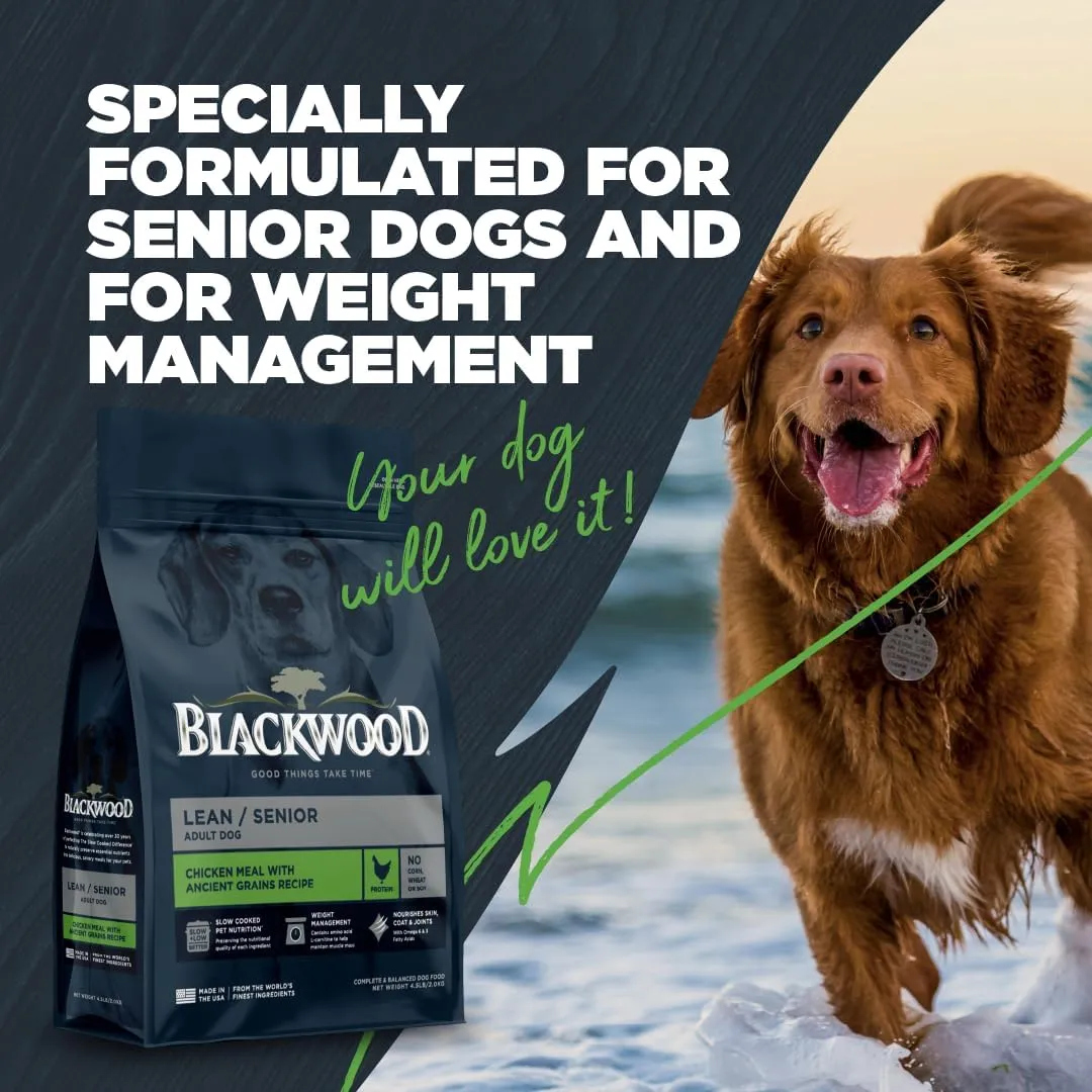 Blackwood Lean/Senior Dry Dog Food, Chicken Meal with Ancient Grains, 10 Pound Bag for Weight Management and Muscle Mass Maintenance