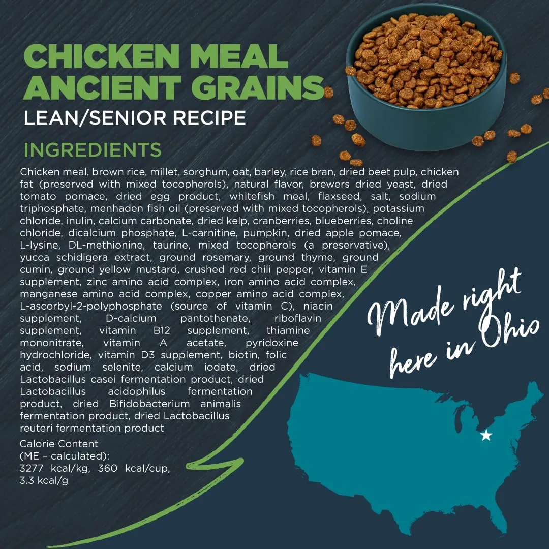 Blackwood Lean/Senior Dry Dog Food, Chicken Meal with Ancient Grains, 10 Pound Bag for Weight Management and Muscle Mass Maintenance