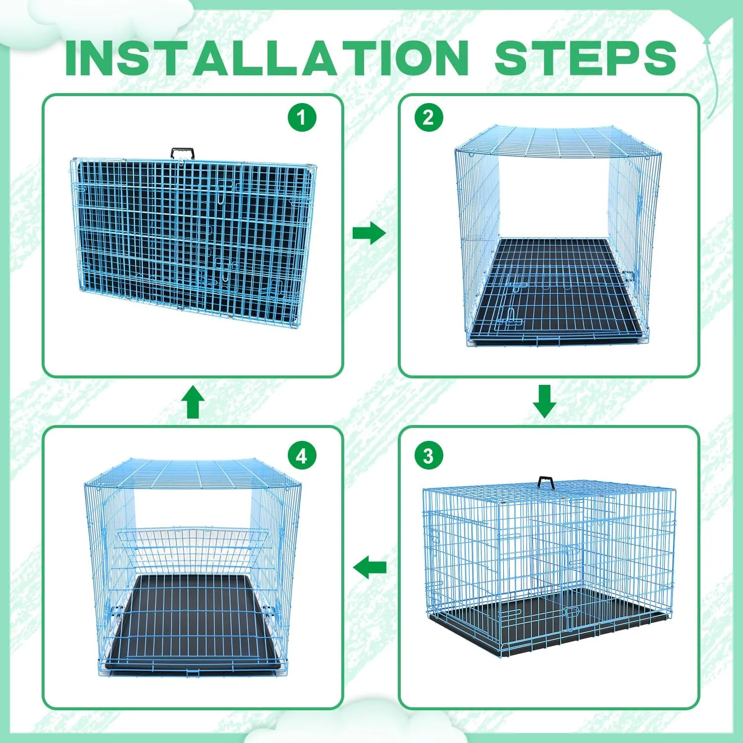 BLKMTY Foldable Dog Crate Wire Metal Dog Cage Large 42" Dog Kennel w/Divider Panel Double-Door Animal Segregation Cage Pet Crate w/Tray Dog Crates for Indoor Outdoor Travel Camping, Blue