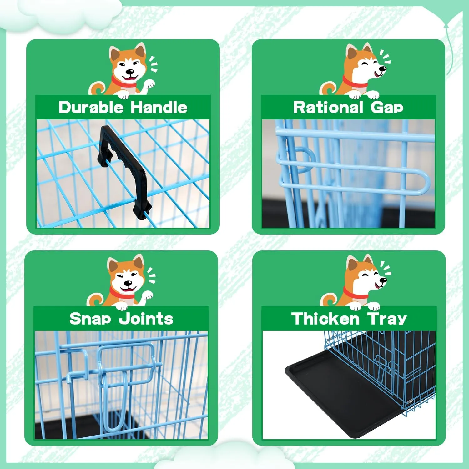 BLKMTY Foldable Dog Crate Wire Metal Dog Cage Large 42" Dog Kennel w/Divider Panel Double-Door Animal Segregation Cage Pet Crate w/Tray Dog Crates for Indoor Outdoor Travel Camping, Blue