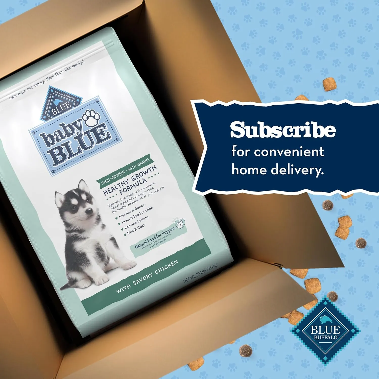 Blue Buffalo Baby Blue Natural Dry Food for Puppies, Healthy Growth Formula with DHA, High-Protein Savory Chicken Recipe, 20-lb. Bag