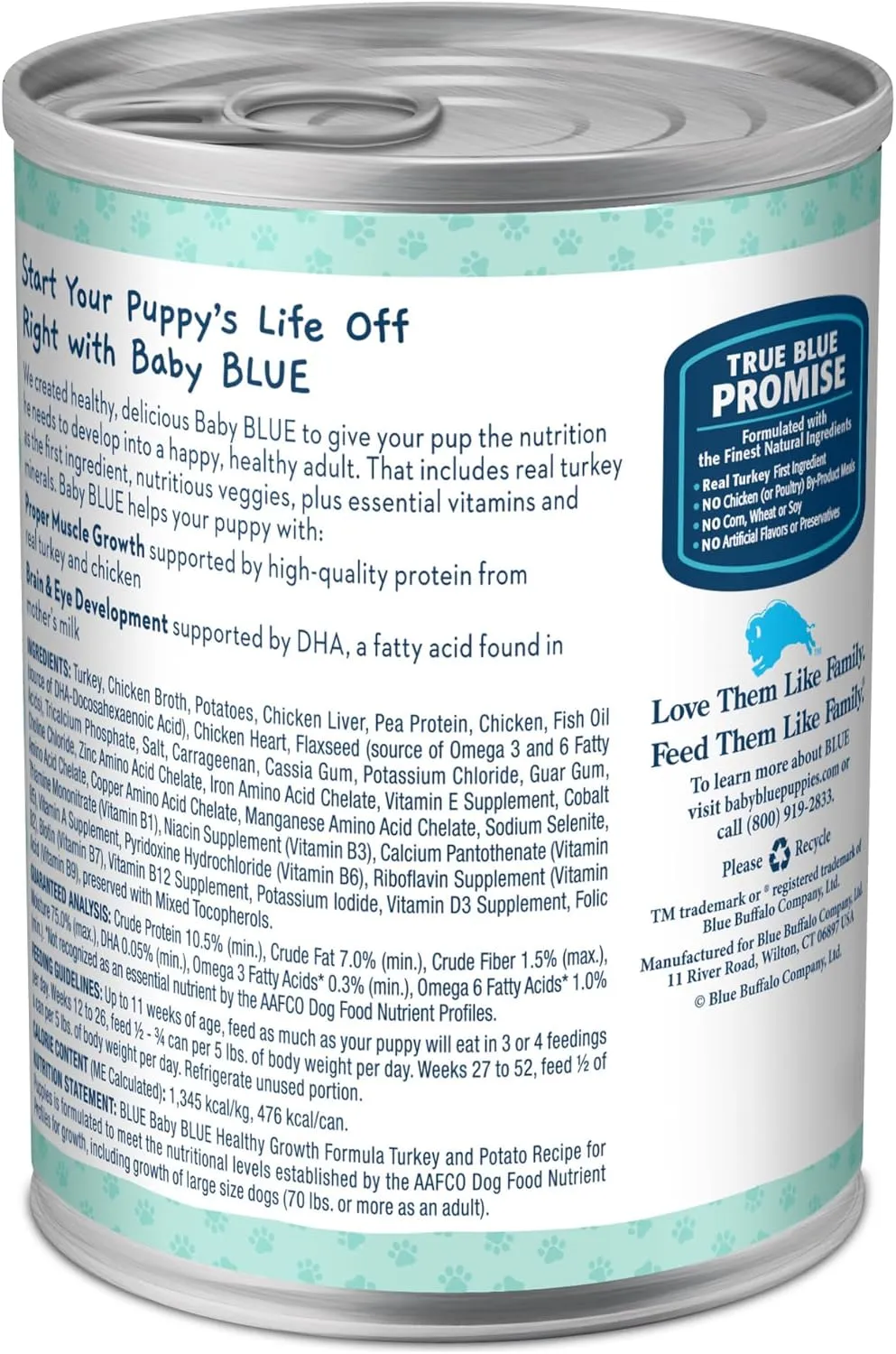 Blue Buffalo Baby BLUE Natural Wet Food for Puppies, Healthy Growth Formula with DHA, Turkey & Vegetable Recipe, 12.5-oz. Cans, 12 Count