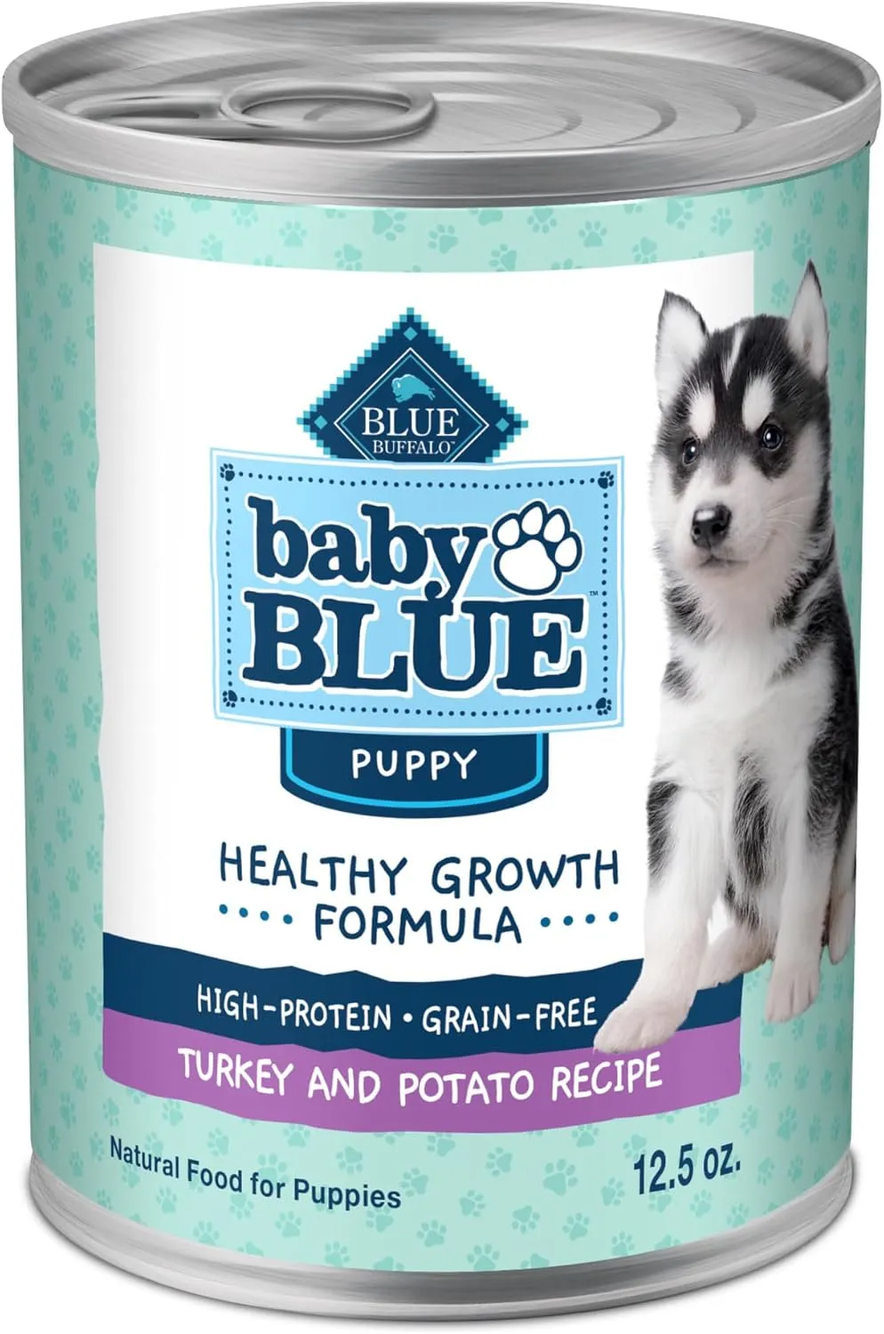 Blue Buffalo Baby BLUE Natural Wet Food for Puppies, Healthy Growth Formula with DHA, Turkey & Vegetable Recipe, 12.5-oz. Cans, 12 Count