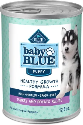Blue Buffalo Baby BLUE Natural Wet Food for Puppies, Healthy Growth Formula with DHA, Turkey & Vegetable Recipe, 12.5-oz. Cans, 12 Count